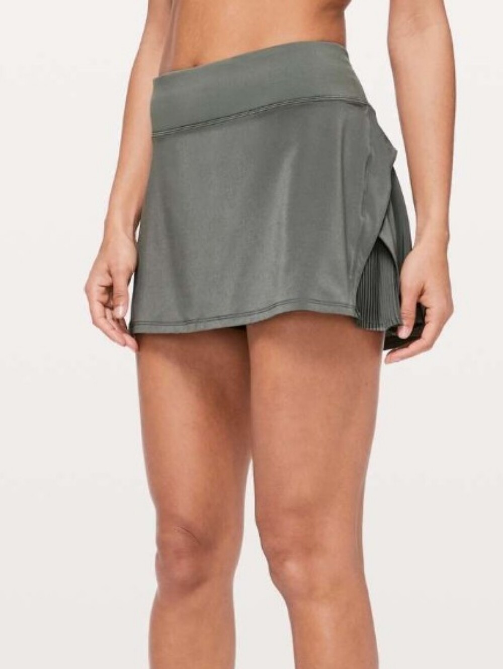 Lululemon Womens Play Off The Pleats Grey Sage Mid-Rise Built In Shorts Skirt 10